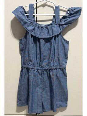 Crewcuts girls 8 NWT blue chambray romper cotton Cold Shoulder